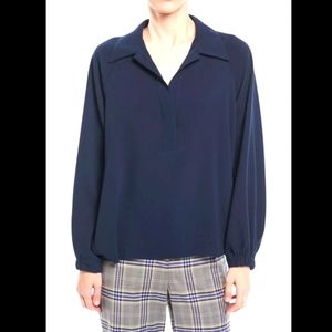 Tibi Savanna Easy Fit Crepe Polo Top. SZ M navy